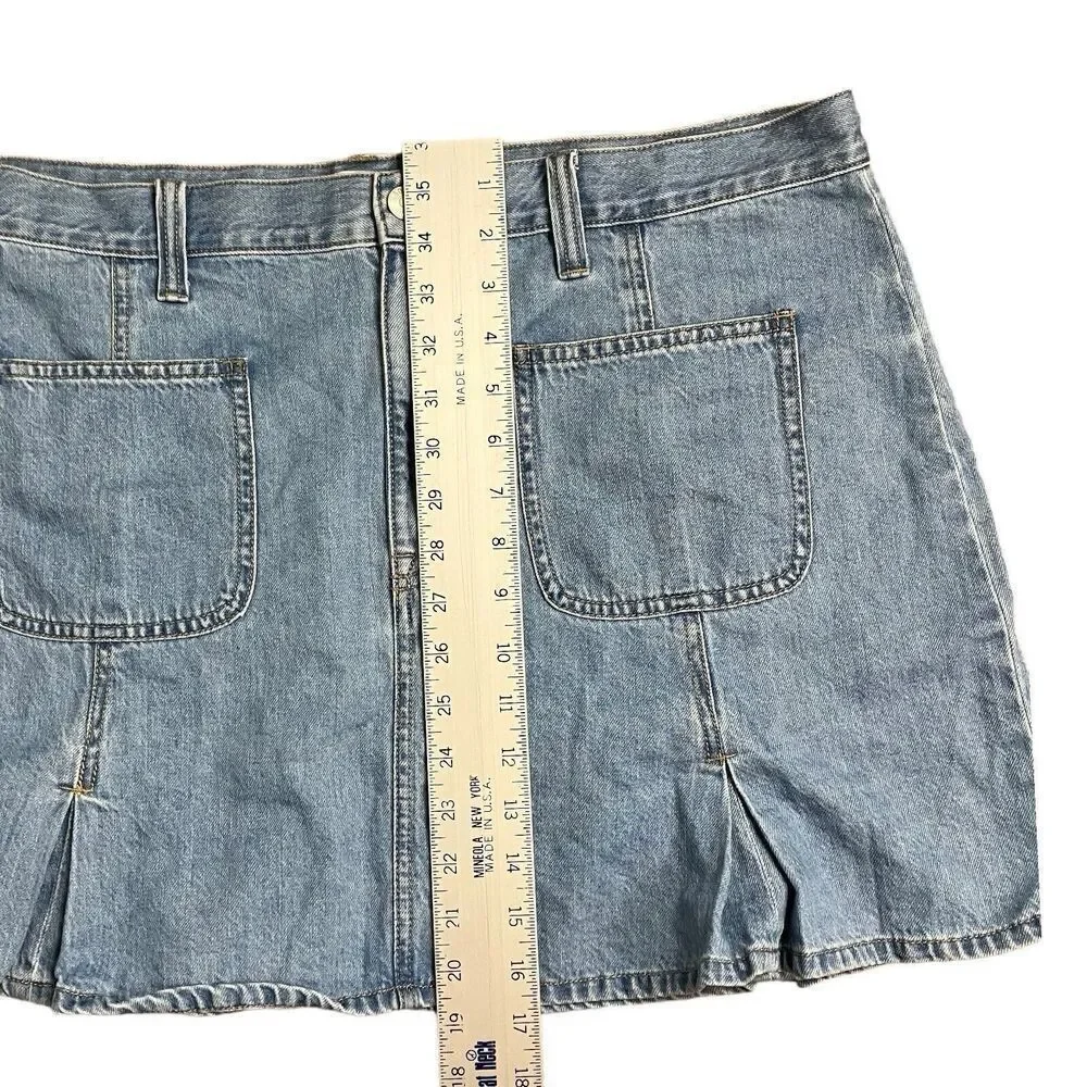 Madewell‎ Denim Pleated Skirt Womens 32 Blue Mini Patch Pockets A Line